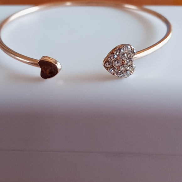 Gold Tone Bangle Heart Bracelet - Picture 2 of 3